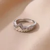 2PCS Wedding Rings 2Pcs/Set Stainless Steel Mountain Rings For Women Trend Tiny Zircon Hill Finger Ring Wedding Couple Aesthetic Jewelry femme 2024