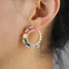 Earrings Front back rainbow cz circle hoop huggie earring for women Gold filled colorful 2020 spring design bling jewelry earring