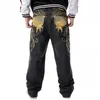 Nanaco Mens Loose Jeans Wide Leg Fashion Embroidery Skateboarder Hip Hop Baggy Denim Pants Big Size 30-46 240322