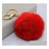 Keychains Lonyards Real Rabbit Fur Ball Keynchain Soft Lovely Gold Metal Key Chains Pom Pom P Car Clavage Caquage Boucles d'oreilles ACCESSOIRES DH3CB