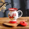 Canecas 1 PC engraçado divertido copo de vaso sanitário estilo chinês caneca de cerâmica e tampa café romance água sput