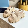 Sandálias Fada Feminina 2024 Verão Real Couro Costura Design Plataforma Superior Uma Cinta Desgaste Senhoras Sapatos Resistentes