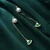 Boucles d'oreilles en peluche 925 SERRING SERVICE Long Géométrique perle pour les femmes Bijoux moderne en cristal vert