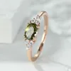 2PCS Wedding Rings Simple Small Olive Green Stone Ring Rose Gold Color Oval Zircon Minimalist Stacking Thin Rings For Women Party Wedding Bands