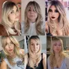 Peruker easihair brun till blond ombre syntetiska peruker långa vågiga skiktade peruker med lugg för kvinnor cosplay naturligt hår peruk värmebeständig