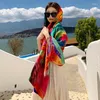 الأوشحة الموضة نساء شاطئ وشاح بوهيميا زهرة الصيف شالات ولفائف الإناث Foulard Echarpe Designer Pashmina Bandana 2024