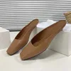 Hausschuhe 2024 Designermarke Frauenschuhe echte Lederköpfe Retro Square Head Cool Summer bequem bequem