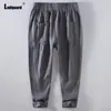 Men's Pants Ladiguard 2024 Men Casual Linen Solid White Grey Ankle-Length Pencil Trousers Plus Size 3xl Mens Elastic Waist Sweatpants