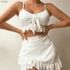 Kadın Mayo Seksi Beyaz Dantel Mayo Bikinis Seti Kadın Mayo Fırıltı etekleri ile Kastthed Matay Takım