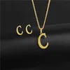 Pendant Necklaces A-Z 26 charm Initial Necklace And Stud Earrings Jewelry Sets Alphabet Pendant Chain Letter mom Gifts Drop Shipping