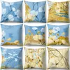 Oreiller Zhenhe Blue Gold Flowers Case Home Decoration Cover Coup de chambre Decor 18x18 pouces