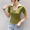 Summer Polo Thirt for Women Shor Shor Slip Turndown Collar Solid Sexy Patchwork Abbigliamento femminile Top di moda vintage 240403