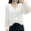 Women's Blouses Dames Vintage Floral Lace V-Neck Chiffon Top Elegant Hollow Out Long Sleeve Blouse Lady Spring Summer Casual Shirt Daily