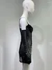 Casual Dresses Ailigou 2024 Women's Sexy Black Luxury Diamond Decorative Gloves Tight Mini Dress Celebrity Club Evening