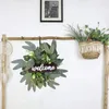 Decorative Flowers JFBL Artificial Eucalyptus Leaves Decorations Wreath Christmas Holiday Decor With Welcome Wood Board For Home