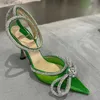 Chaussures habillées Brand Populaire Spring Summer Femmes Pumps Sexy Ankle Crystal Crystal Bowknot High Heels Fashion Slingbacks Mariage H240403