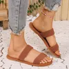 Slippare Summer Women's Simple 2024 Solid Color Fabric Flat Shoes Casual Open Toe Black Sandals Woman Beach Big Size