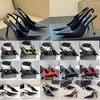 Prom dress dance Luxury shoe LEE mirrored leather slingback pump black Crocodile Designer heel sandal Slide lady gift tazz slim high heel even Shoes yslheels with box