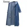 Trenchs de femmes Xnxee Femmes Longue capuche 2024 Printemps et automne Manteau à manches longues Femme Denim