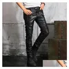 Men'S Jeans Mens Leather Trousers Men Motorcycle Black Pants Fashion Pu Riding Waterproof Motor Biker Male Street Plus Size 230330 Dr Dhn75