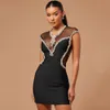 Rhinestone sexy femme Lady Mini Bodycon Bandage Robes Gauze Voir à travers la fête de la fête Club Prom Prom Ressorse HL5321