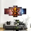 5ピースヒンドゥー教の神ガネーシャと宇宙の惑星キャンバス写真HDリビングルームの装飾ポスターのための印刷壁アートドロップシッピング