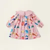 Printemps chez les enfants Bébé filles vêtements mignons Enfants manches complètes Peter Pan Collier Graffiti Longueur Longueur Toddler 27y 240325