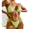 Kvinnors badkläder Kvinnor Sexig 2024 Micro Bikini Brasiliansk rand Solid Color Lace-Up Split Swimsuit Figur Set Set