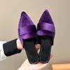 Luxury Purple Green Velvet Mule Sandals Woman Fashion Point Toe Loafer Tallgare Ladies Elegant Velor Flat Shoes 240321