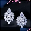 Charm Fashion AAA Kübik Zirkonya Küpe Tasarımcısı Kadın Bakır Kırmızı Beyaz Mavi Yeşil Safir Emerald CZ Lüks Sier Küpeler Wom Dhzmw