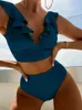 Women's Swimwear Riseado High Waist Bikini Ruffled Swimsuit 2023 Sexy One Piece Swimsuit Womens Swimsuit Summer Beach Suit New J240403