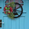 Decorative Flowers Christmas Wreath Wagon Wheel Bowknot Hanging Ornament Year Home Decorations Drop