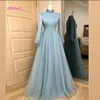 Muslime Tulle Evening Dresses High Neck Appliqued Puff Long Sleeves Modest Formal Women Prom Gowns Wedding Guest Outfits 240401