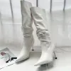 Bottes 2023 Nouveau automne européen / American Poiré plissé High Boots Fime's Thin Talon Pulon Wide Tube Sexy pour les bottes pour femmes