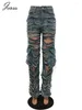 Damesjeans Joskaa Blue scheurde baggy dames hipster sexy hoge taille rechte denim broek 2024 Fashion Cargo broek streetwear