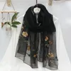 Fashion Beach Stoles Femmes Écharpe Laine de soie broderie florale femelle fine Foulard Bufanda Hijab Wraps Pachmina Châles de châle 240320