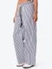 Spodnie damskie Kobiety w paski w paski sznurka w talii szerokia noga lniana piżama 2024 Trendy plus rozmiar wychodzący z dna streetwear