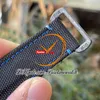 Diw Monacos Quartz Carbon SA4130 Automatisk kronograf Mens Watch N6F V2 White Blue Orange Dial Black Nylon Strap Super Edition Samma Serial Card Puretime Reloj Ptrx