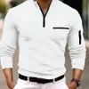 Spring Plaid Fabric Casual Mens T -shirt -Selling Europe en de Verenigde Staten Street Heren Solid Color Men Long SL 240318