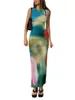 Casual Dresses Sleeveless Backless Maxi Dress Women 2024 Summer Bodycon Elegant Sexy Tie Dye Outfits Ladies Birthday Party Club Sundress