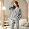 Women's Sleepwear Sale Women Home Wear Waffle Cotton Long Sleeved Trousers Pajamas Sets Soft Confortable Loose