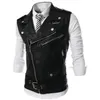 Mens terno colete preto lapela colarinho zíper curto couro moda casual colete estilo punk gilet masculino para roupas 240320