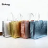 Förvaringspåsar Stobag 10st Blue Silver Non-Woven Tote Shopping Bag tyg Portable Watertproof Reablerable Pouch Custom Logo (extra avgift)