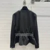 2024 Ny vårkvinnor O-hals Black Fashion Casual Pocket Elastic High midja Slim Fit Long Sleid Jacket
