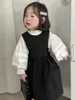 Hirsch Jonmi Frühlings Sommermädchen Weste Kleid Retro Bowknot Koreanische Kleinkinder Kinder lässige ärmellose Kleider 240325