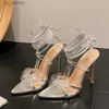 Kledingschoenen liyke zomer mode kristal transparante bloem smal band sandaal vrouwen paarse strappy hakken sexy puntige teen bruiloft prom schoen h240403Keu22