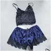 Apresenta de sono feminina feminino y renda nachtkleding lingerie sem mangas vneck babydoll pijamas tops shorts