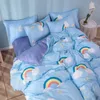 Bedding Sets Kawaii Cute Rubbit Girl Boy Polyester Bed Linen Bedroom Duvet Cover Flat Sheet Pillowcase Twin Single Full Size Set