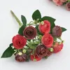 Dekorative Blumen Allwetter künstlicher Blume Realistischer Rosenzweig mit STEM 10 Head Faux Decoration für Home Wedding Party