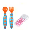 Utensílios de colher de silicone para bebês conjuntos de alimentos auxiliares Aprenda a comer treinamento Bendable Soft Fork Infant Children Tabelware